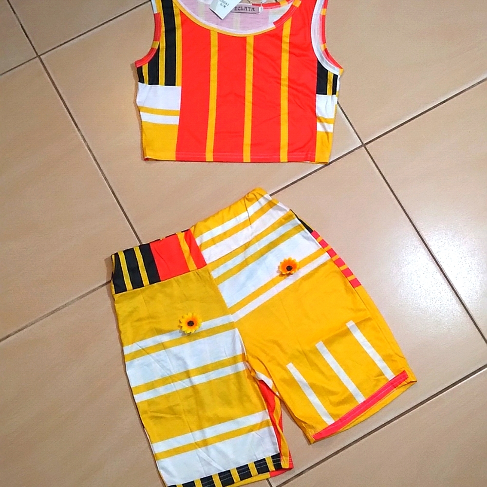 New yellow, red, and white Short & Shirt Sets.